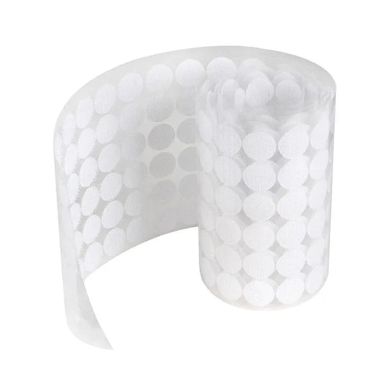 Hook and Loop Sticky Self Adhesive Dots Coins Circles Tape Black White 15mm - White