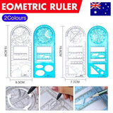 Multifunctional Geometric Ruler Student Mathematics Drawing Tools School Office - Clear-Primary School - Front View
