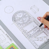 Multifunctional Geometric Ruler Student Mathematics Drawing Tools School Office - Clear-Primary School - Rear View