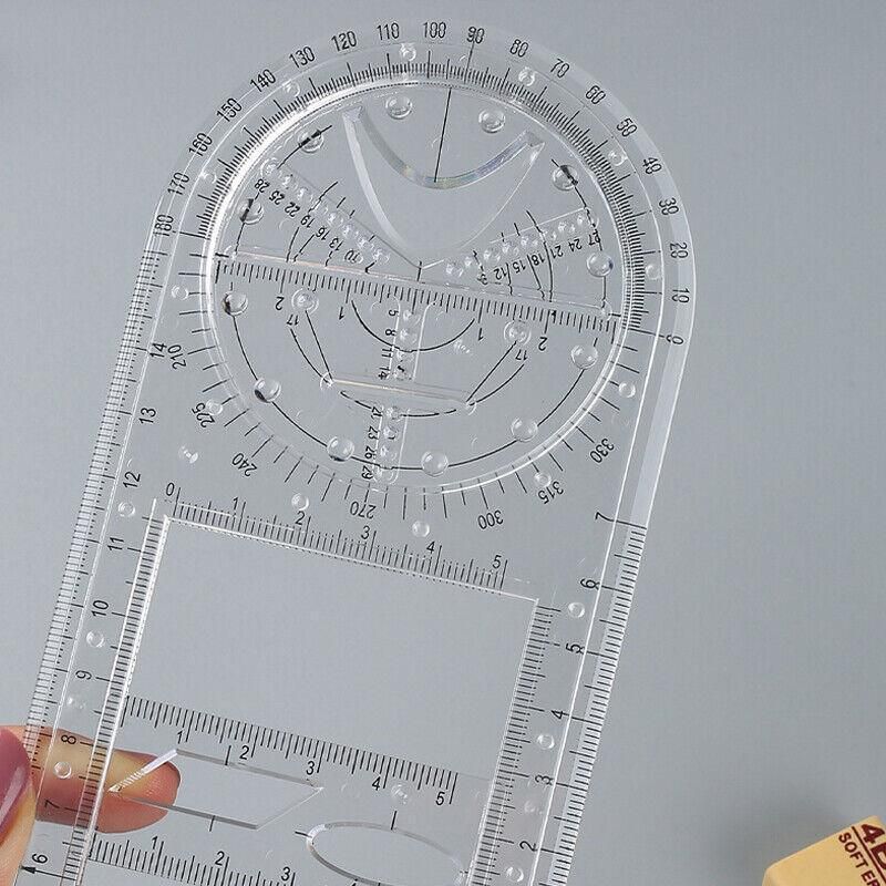Multifunctional Geometric Ruler Student Mathematics Drawing Tools School Office - Clear-Primary School