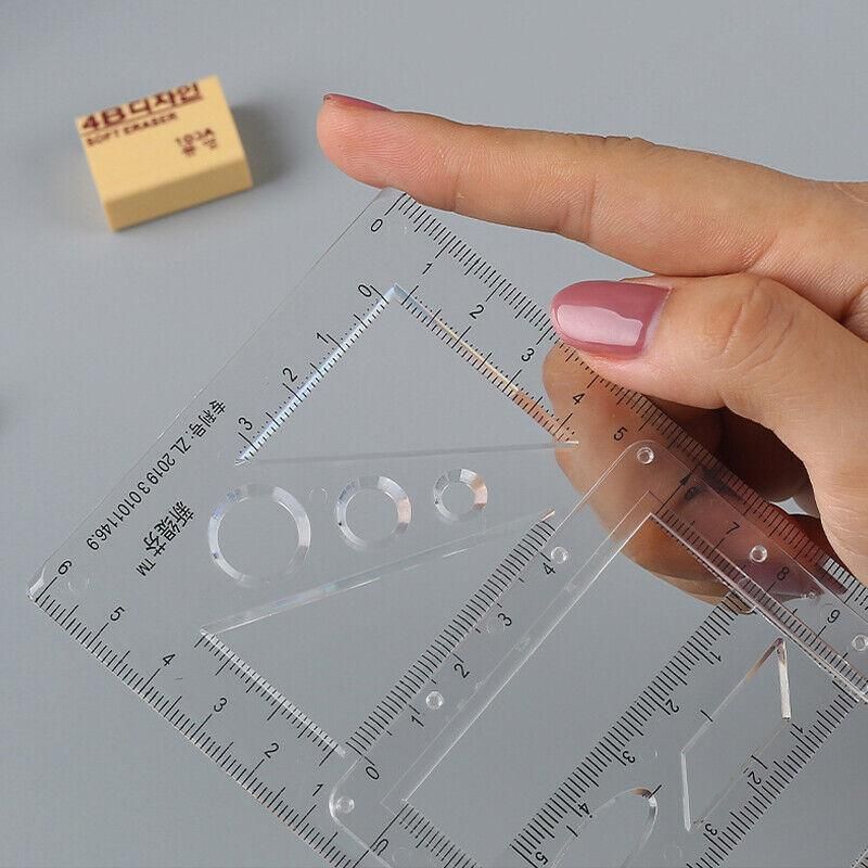 Multifunctional Geometric Ruler Student Mathematics Drawing Tools School Office - Clear-Primary School