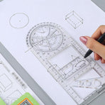 Multifunctional Geometric Ruler Student Mathematics Drawing Tools School Office - Blue-Primary School