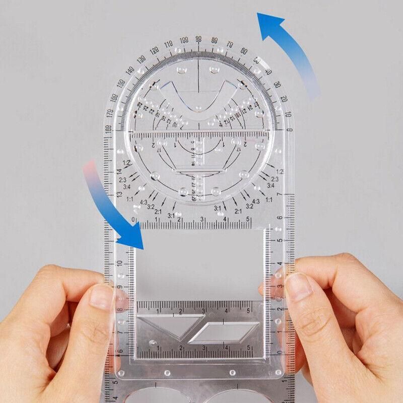 Multifunctional Geometric Ruler Student Mathematics Drawing Tools School Office - Blue-Primary School