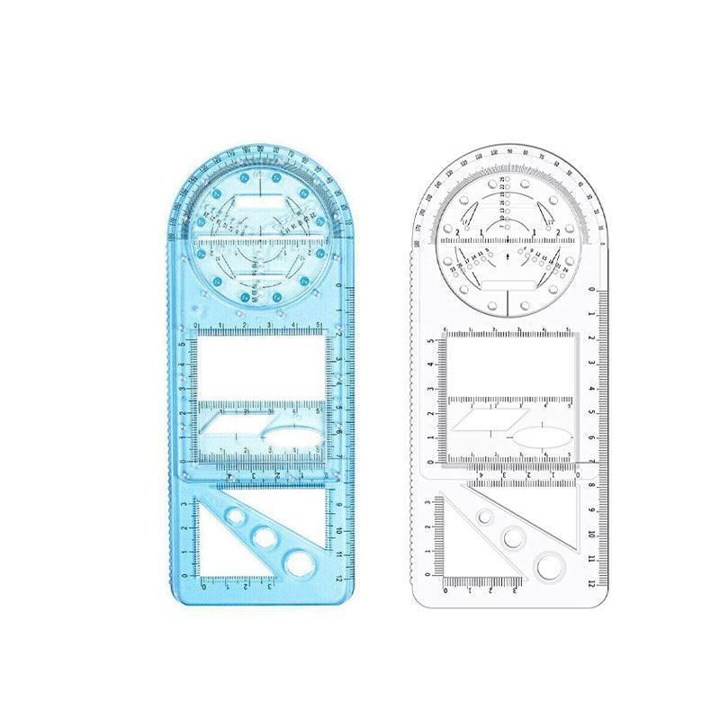 Multifunctional Geometric Ruler Student Mathematics Drawing Tools School Office - Blue-Primary School