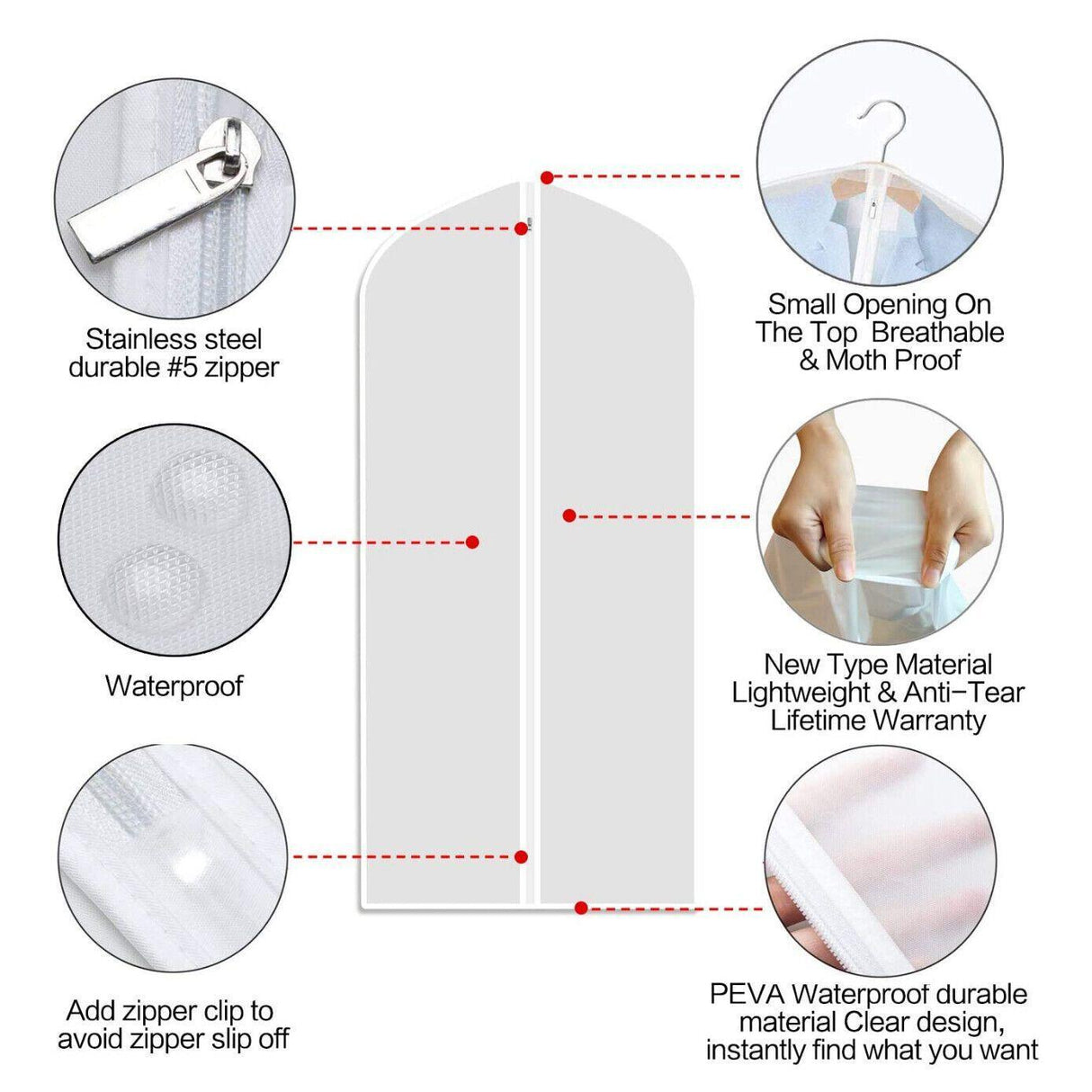 New Dustproof Storage Bag Garment Dress Cover Suit Clothes Coat Jacket Protector - XXL (60*140cm) x 5 Units