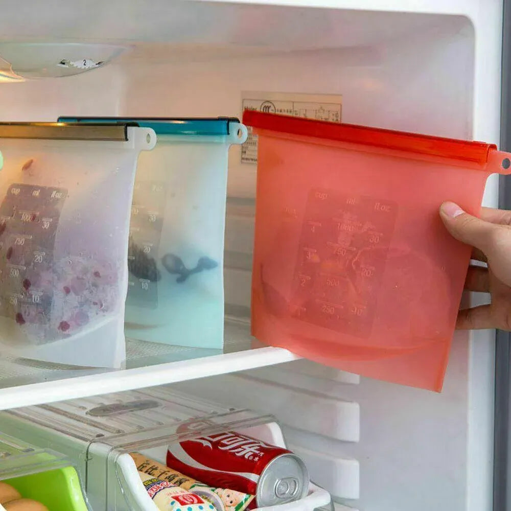 Reusable Silicone Food Storage Bags Leak proof Microwave Freezer Freshness Safe 500ml*1 - Red 500ml*1 Unit