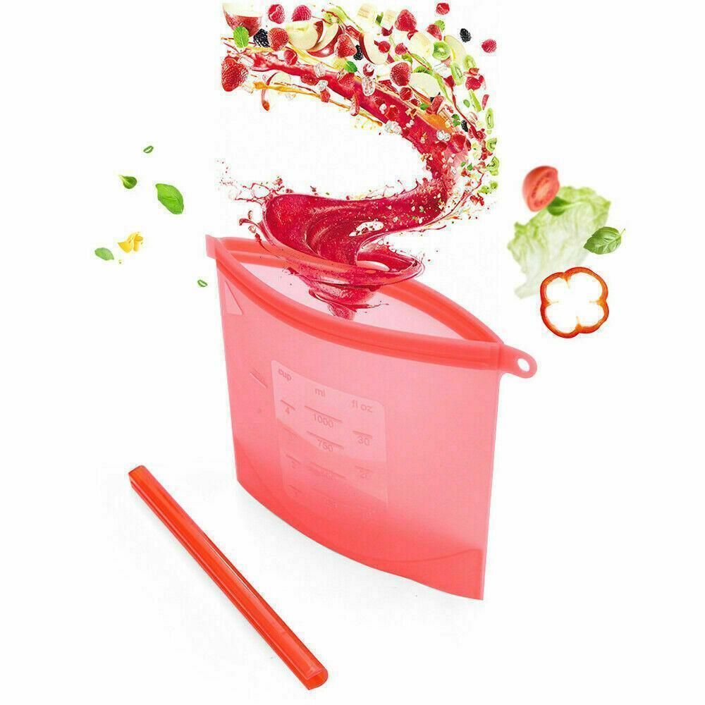 Reusable Silicone Food Storage Bags Leak proof Microwave Freezer Freshness Safe 500ml*1 - Red 500ml*1 Unit