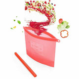Reusable Silicone Food Storage Bags Leak proof Microwave Freezer Freshness Safe 500ml*1 - Red 500ml*1 Unit - 45-Degree Angle