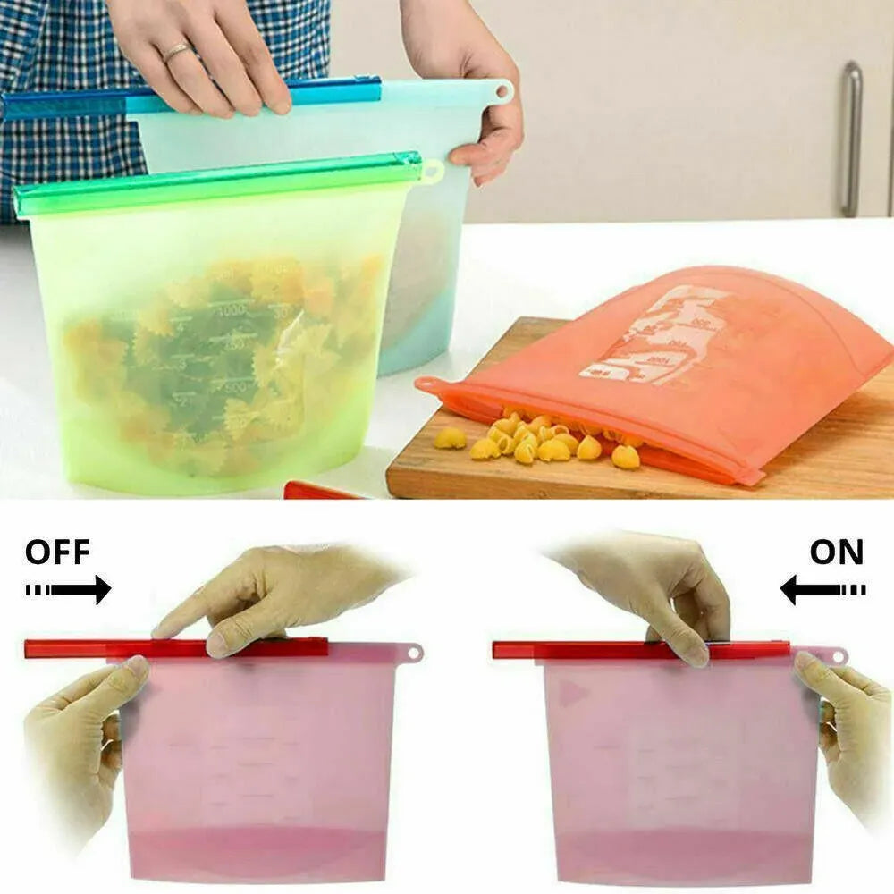 Reusable Silicone Food Storage Bags Leak proof Microwave Freezer Freshness Safe 500ml*1 - Red 500ml*1 Unit