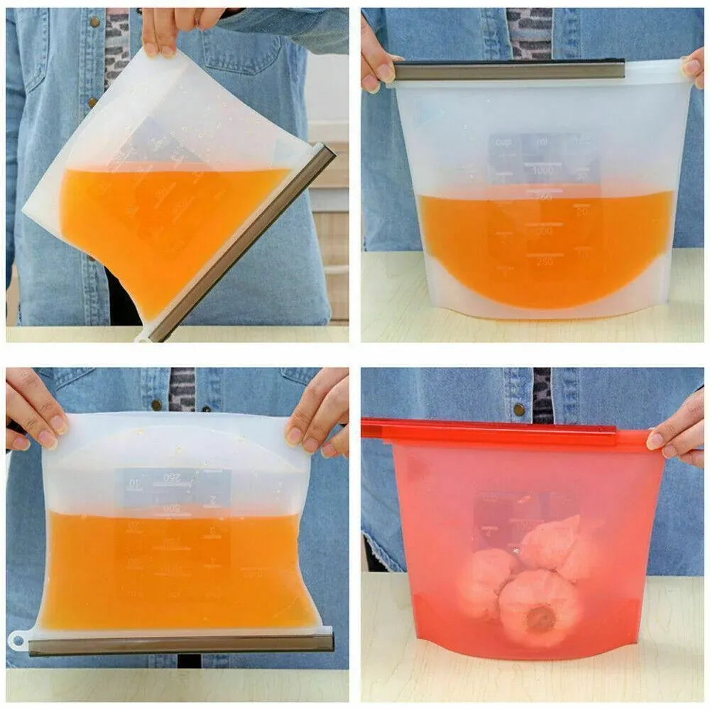 Reusable Silicone Food Storage Bags Leak proof Microwave Freezer Freshness Safe 500ml*1 - Red 500ml*1 Unit