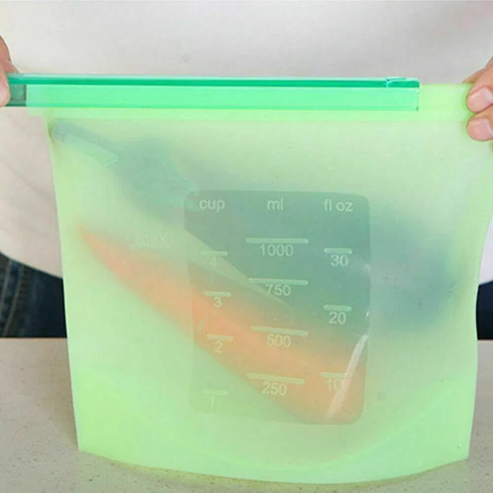 Reusable Silicone Food Storage Bags Leak proof Microwave Freezer Freshness Safe 1000ml*4 - White 1000ml*2 +Blue 1000ml*1 +Green 1000ml*1