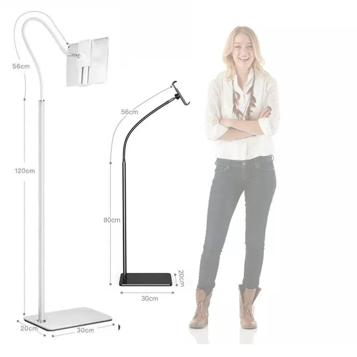 Adjustable Floor/Desk Stand Bed Lazy Mount Holder Arm Bracket For Phone Tablet - Floor Stand (175cm&Black)