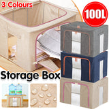 100L Foldable Storage Box Crushed Steel Frame Clothes Quilt Toys Organizer - 100L-Grey