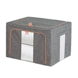 100L Foldable Storage Box Crushed Steel Frame Clothes Quilt Toys Organizer - 100L-Grey - Rear View