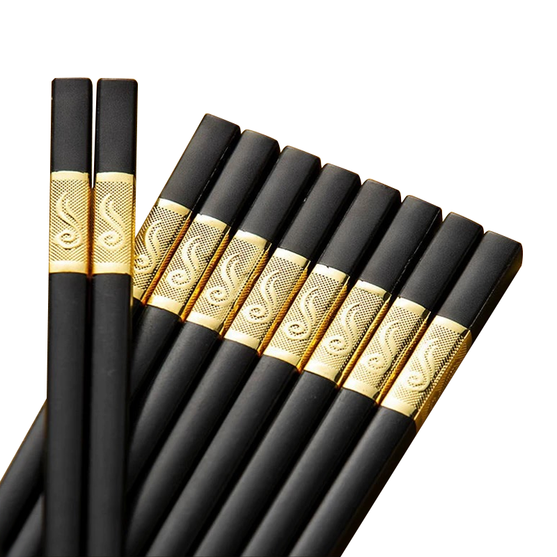 10Pairs Premium Fiberglass Reusable Chopsticks - Dishwasher Safe - Golden-2