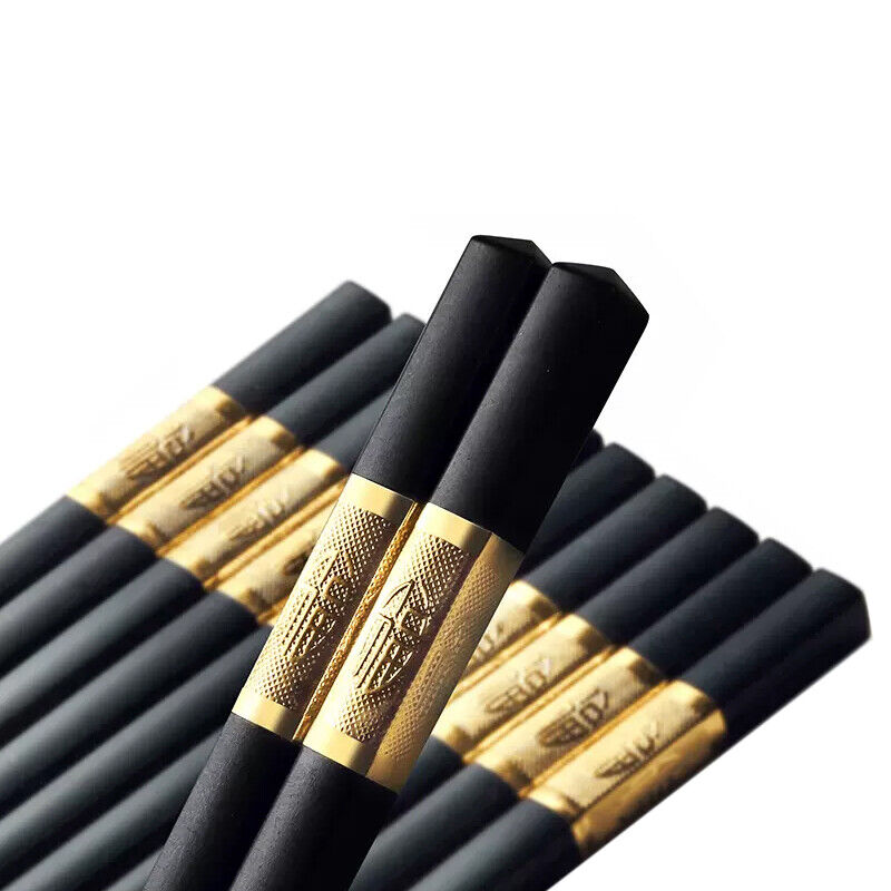 10Pairs Premium Fiberglass Reusable Chopsticks - Dishwasher Safe - Golden-3