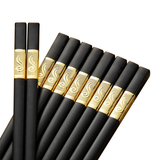 10Pairs Premium Fiberglass Reusable Chopsticks - Dishwasher Safe - Golden-3