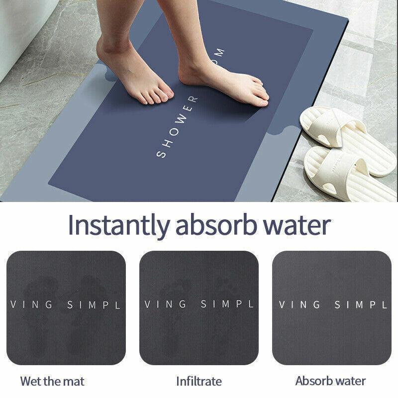 40*60CM Super Absorbent Floor Mat Soft Quick-Drying Non-Slip Diatom Mud Bath - Blue-Oval