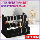 3 Tier Velvet Jewelry Display Stand Bracelet Watch Holder Rack for Countertop Use