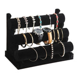 3 Tier Velvet Jewelry Display Stand Bracelet Watch Holder Rack for Countertop Use