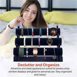 3 Tier Velvet Jewelry Display Stand Bracelet Watch Holder Rack for Countertop Use