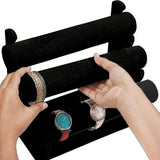 3 Tier Velvet Jewelry Display Stand Bracelet Watch Holder Rack for Countertop Use