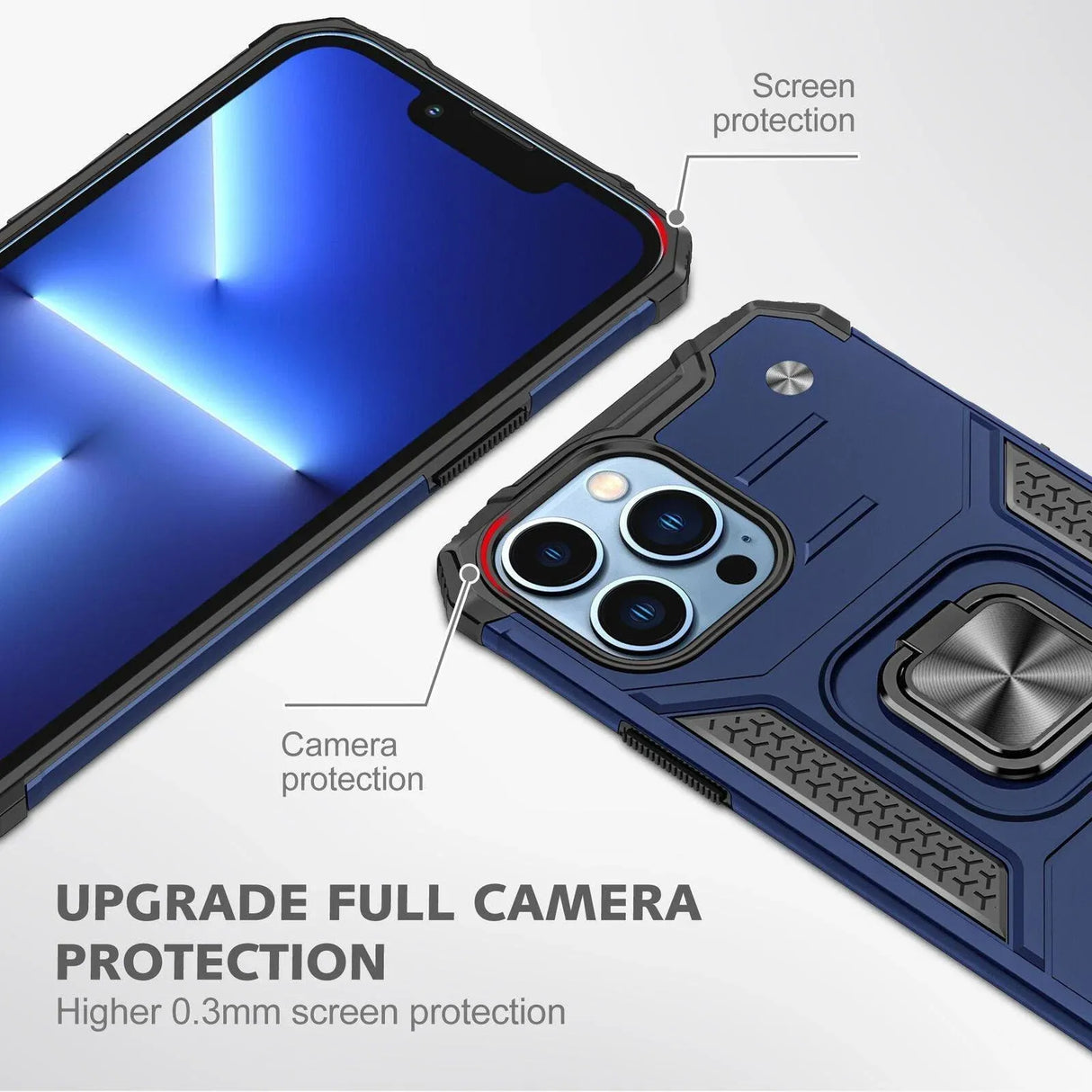 Shockproof Ring Case For iPhone 14 Plus Blue/Black/Red - Blue
