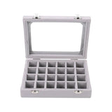 Velvet Jewelry Box Earring Organizer Display Case Storage Holder with 24 Grid - Grey