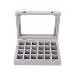 Velvet Jewelry Box Earring Organizer Display Case Storage Holder with 24 Grid - Grey