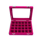Velvet Jewelry Box Earring Organizer Display Case Storage Holder with 24 Grid - Grey