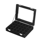 Velvet Jewelry Box Earring Organizer Display Case Storage Holder with 24 Grid - Black