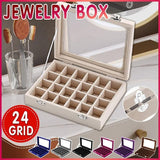 Velvet Jewelry Box Earring Organizer Display Case Storage Holder with 24 Grid - Black