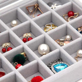Velvet Jewelry Box Earring Organizer Display Case Storage Holder with 24 Grid - Black