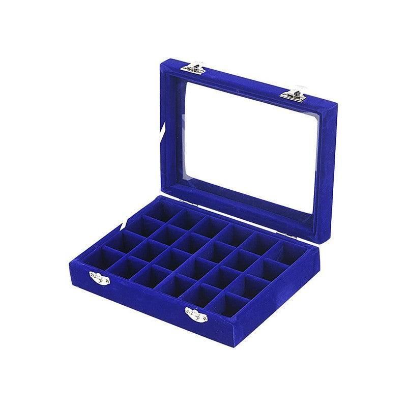Velvet Jewelry Box Earring Organizer Display Case Storage Holder with 24 Grid - Navy