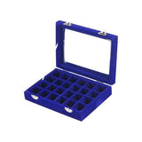 Velvet Jewelry Box Earring Organizer Display Case Storage Holder with 24 Grid - Navy