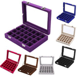 Velvet Jewelry Box Earring Organizer Display Case Storage Holder with 24 Grid - Navy - Side View