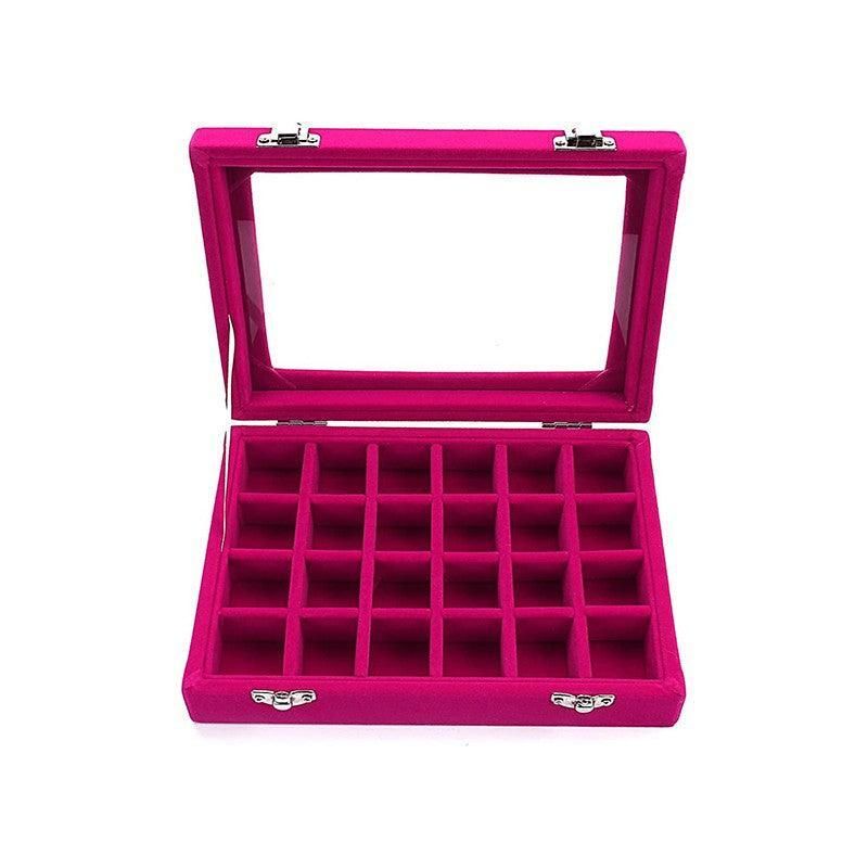 Velvet Jewelry Box Earring Organizer Display Case Storage Holder with 24 Grid - Navy