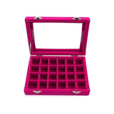 Velvet Jewelry Box Earring Organizer Display Case Storage Holder with 24 Grid - Navy