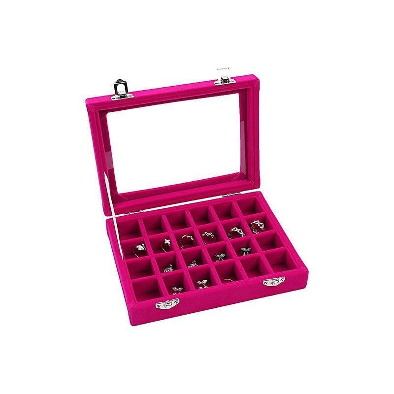 Velvet Jewelry Box Earring Organizer Display Case Storage Holder with 24 Grid - Navy