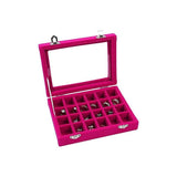 Velvet Jewelry Box Earring Organizer Display Case Storage Holder with 24 Grid - Navy - 45-Degree Angle