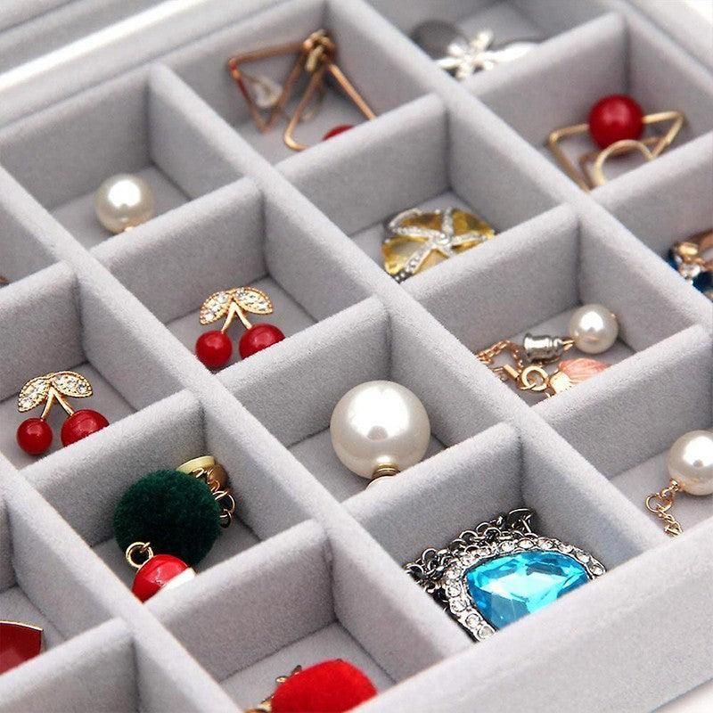 Velvet Jewelry Box Earring Organizer Display Case Storage Holder with 24 Grid - Navy