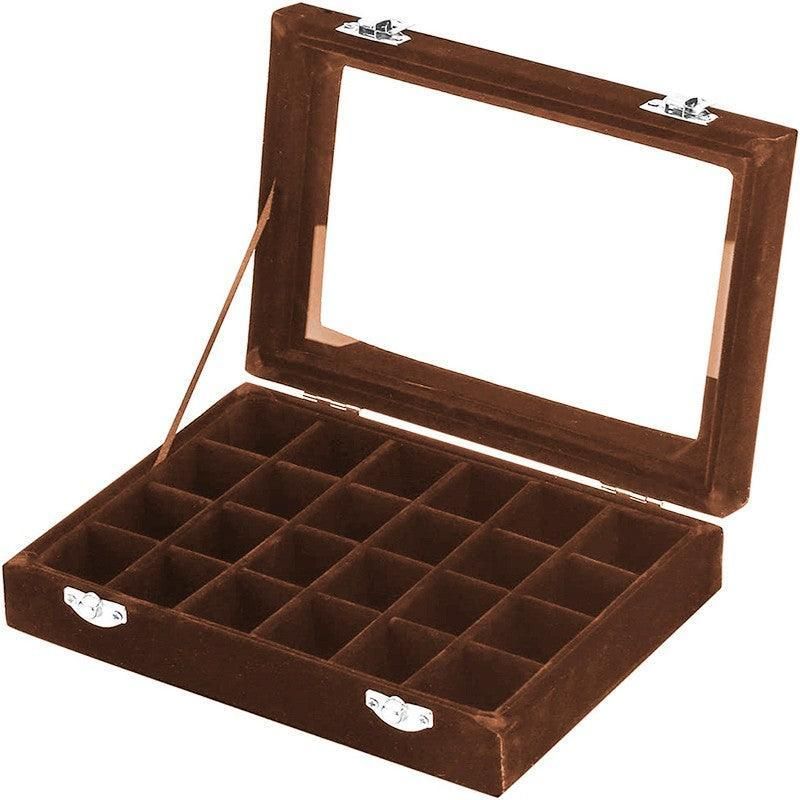 Velvet Jewelry Box Earring Organizer Display Case Storage Holder with 24 Grid - Navy