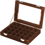Velvet Jewelry Box Earring Organizer Display Case Storage Holder with 24 Grid - Navy