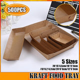 500PCS Kraft Cardboard Food Disposable Tray Brown Party Chips Takeaway Container - 3# 16*11*4cm - Front View