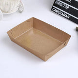 500PCS Kraft Cardboard Food Disposable Tray Brown Party Chips Takeaway Container - 3# 16*11*4cm - Top-Down View