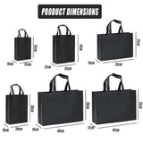 100PCS Reusable Non Woven Shopping Bags Eco Friendly Washable Tote Bags Black - 41X35X12CM - Side View