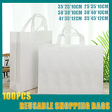 100PCS Reusable Non Woven Shopping Bags Eco Friendly Washable Tote Bags White - 35X25X10CM - Front View