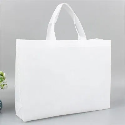 100PCS Reusable Non Woven Shopping Bags Eco Friendly Washable Tote Bags White - 41X35X12CM