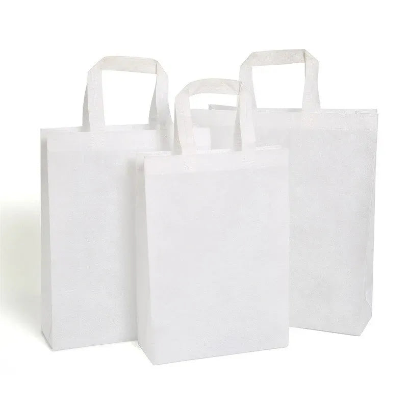 100PCS Reusable Non Woven Shopping Bags Eco Friendly Washable Tote Bags White - 41X35X12CM