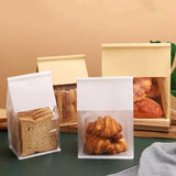 100x Kraft Paper Flat Bottom Cake Packaging Toast Bread Bags With Window Cowhide - 13X28+10CM - Top-Down View